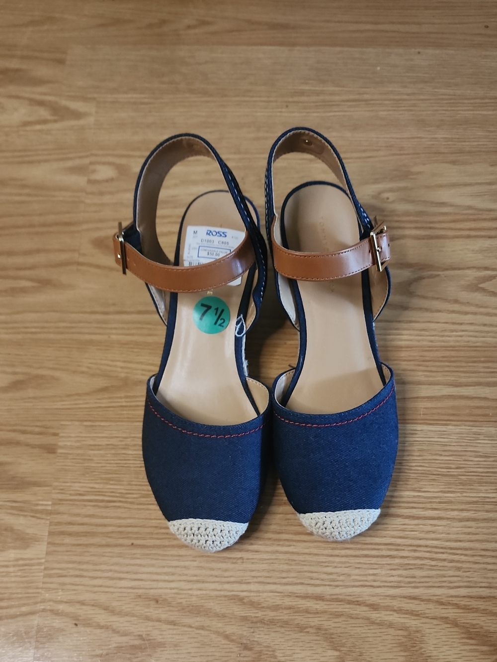 Tommy Hilfiger Navy Blue Espadrille Sandals with Tan Ankle Strap